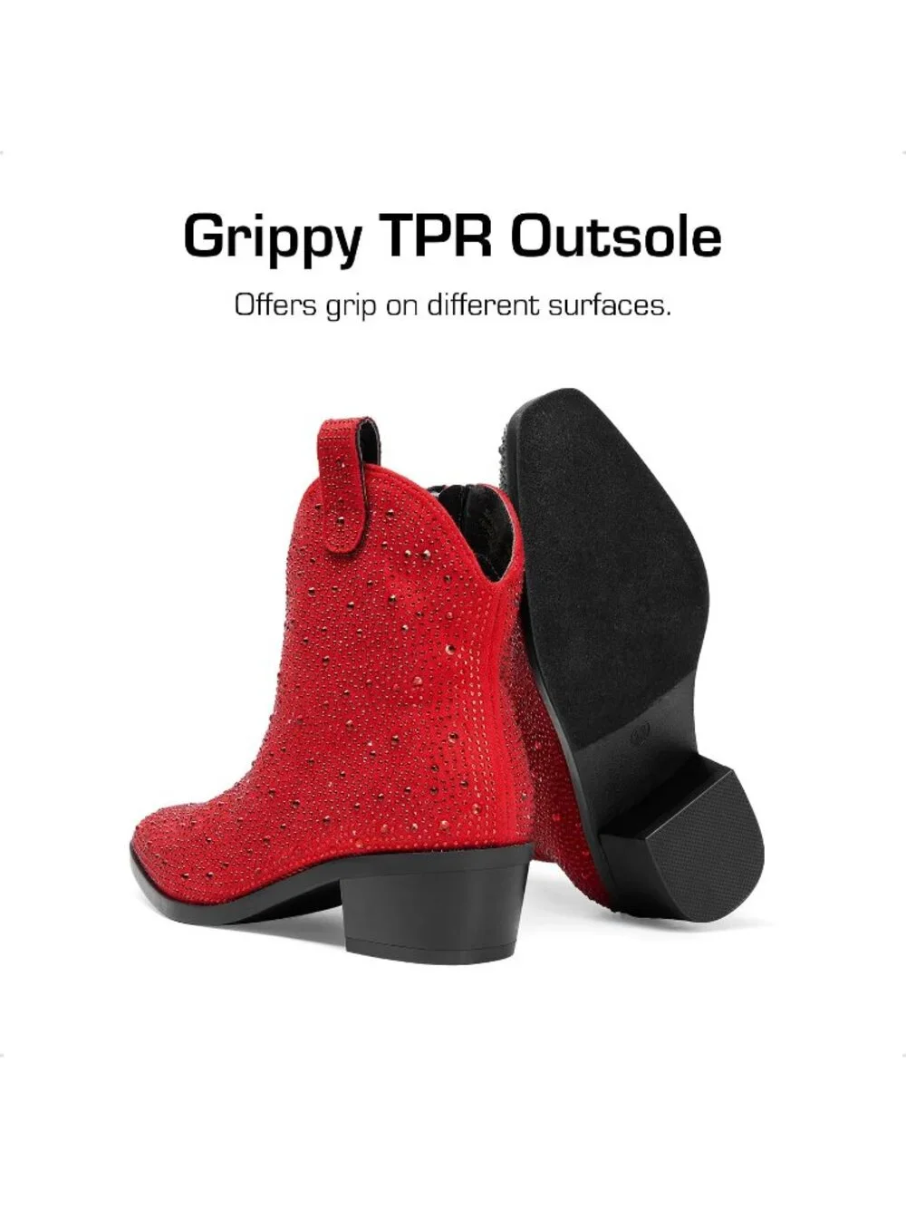 Women's Red Rhinestone Halloween Size Zipper Non-Slip Cowgirl Sparkle Boots